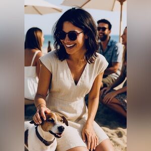 J Crew Linen Cream V-Neck Dress, size 8